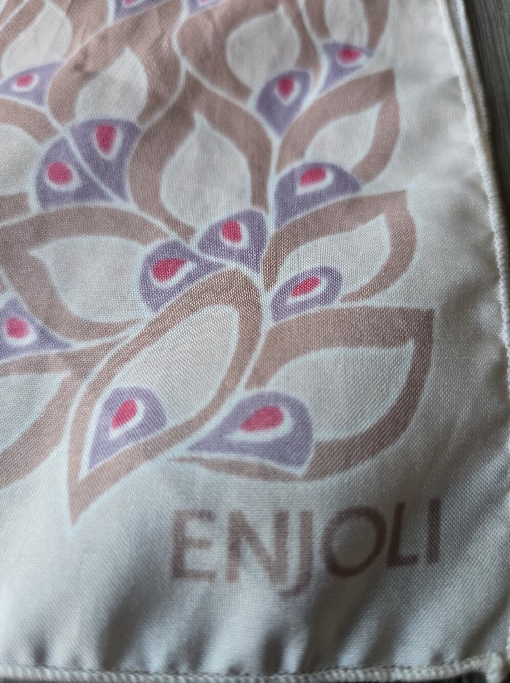 Enjoli Long Skinny Scarf Blush Beige Peacock Leaf Print Sheer Neck Hair Wrap